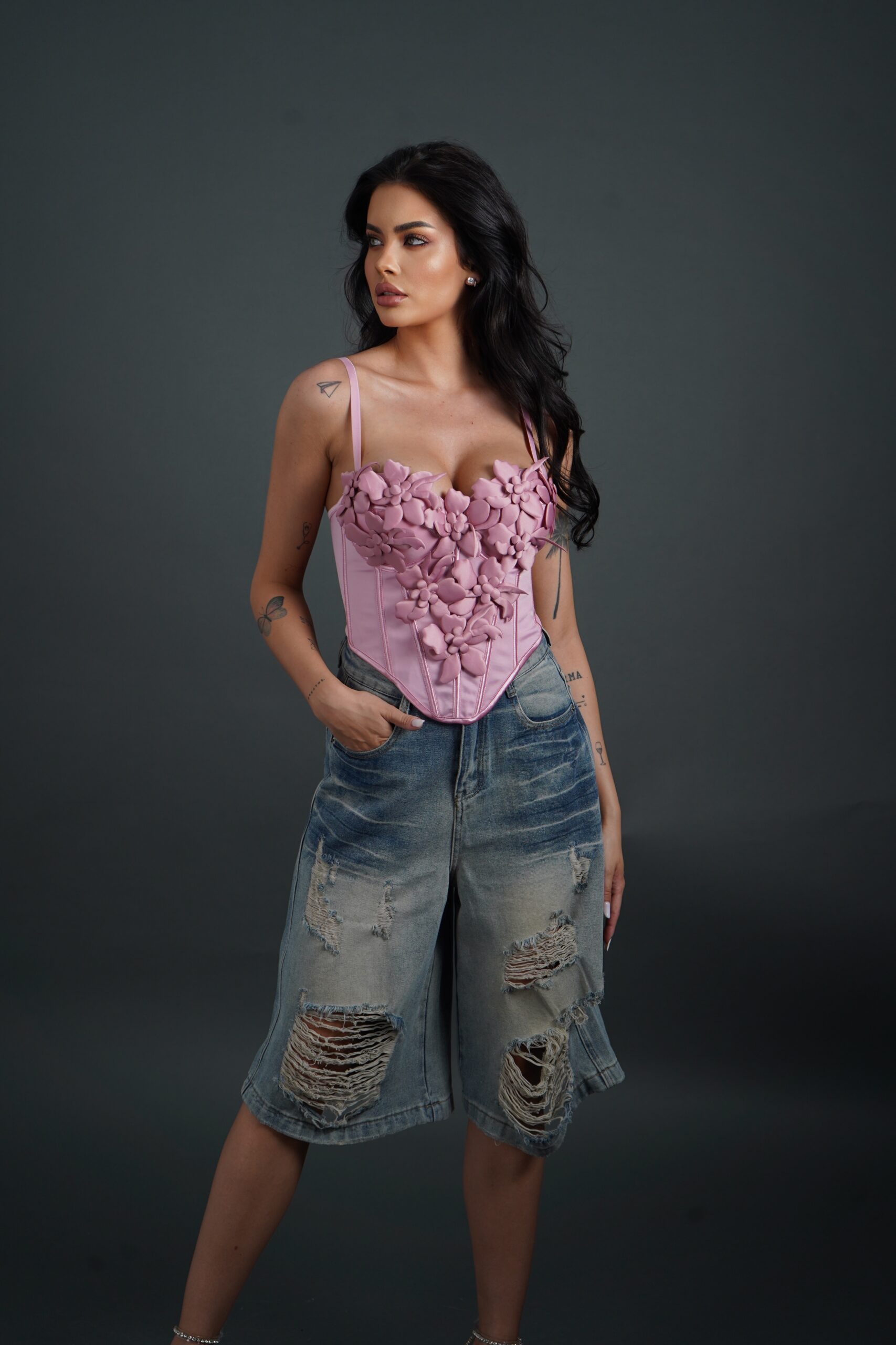 Top roz accesorizat cu flori BLOOM-SCULPT - Jade Boutique
